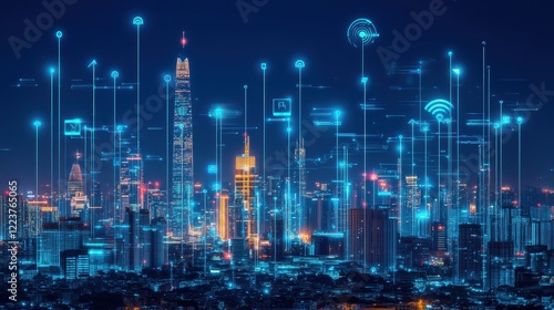 Wallpaper Mural Illuminated Cityscape Representing Smart City Technology Torontodigital.ca