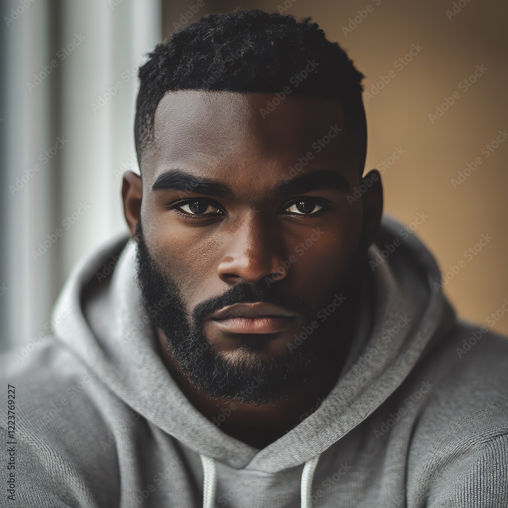 A man with a beard and a hoodie is looking at the camera A man with a beard and a hoodie is looking at the camera
