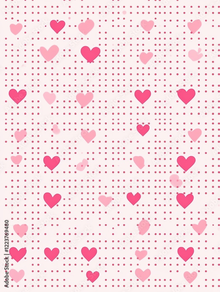 A decorative design showcases a background filled with hearts in diverse shades of pink, arranged across a soft light canvas, perfect for romantic themes A decorative design showcases a background filled with hearts in diverse shades of pink, arranged across a soft light canvas, perfect for romantic themes