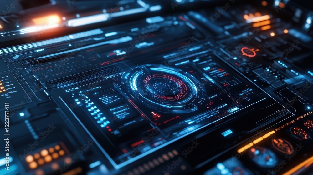 Fototapeta premium Futuristic Technology Interface Display Screen Shows Data