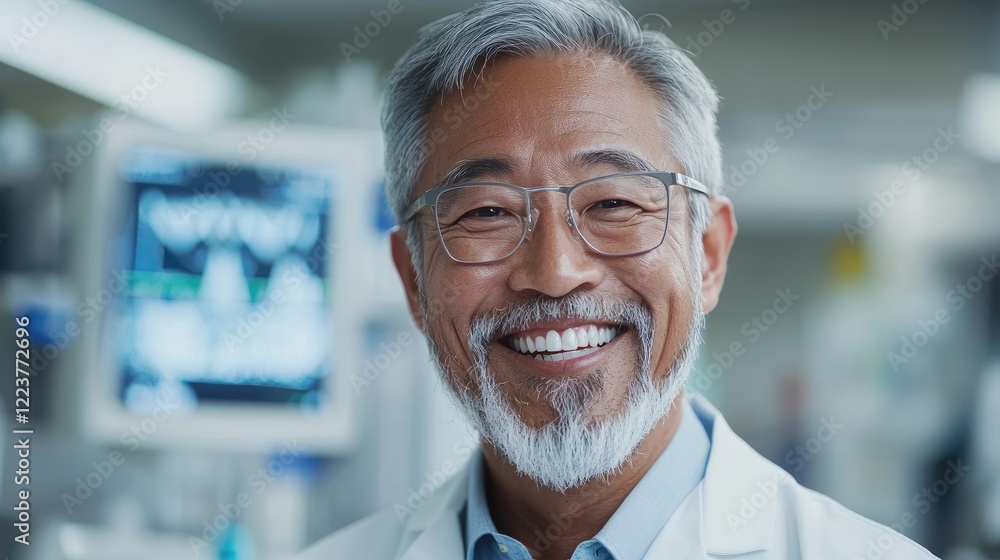 Smiling doctor in lab, medical equipment background, healthcare portrait, stock photo Smiling doctor in lab, medical equipment background, healthcare portrait, stock photo