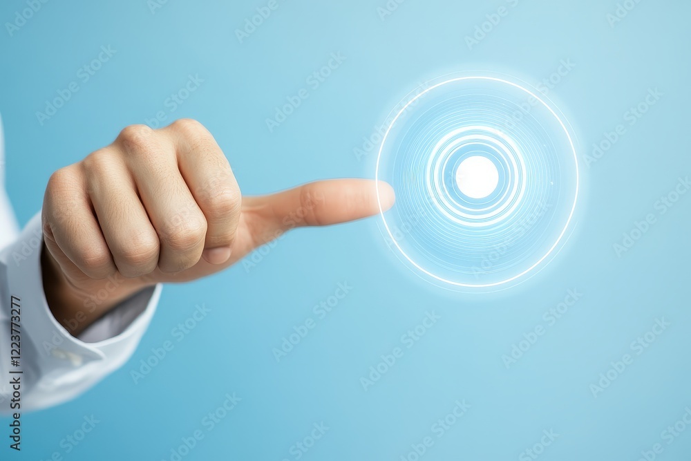 Finger pointing at digital interface, innovation concept