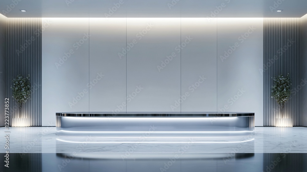 Sleek Podium with Glass and Chrome Finish. High Tech Environment with Smooth Wall. Premium Technology Devices. Copy space. Generative AI Sleek Podium with Glass and Chrome Finish. High Tech Environment with Smooth Wall. Premium Technology Devices. Copy space. Generative AI