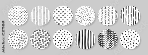 Hand drawn textures and brushes. Artistic collection of design elements - brush strokes, paint dabs, wavy lines, abstract backgrounds, and patterns made with ink. Vector illustration