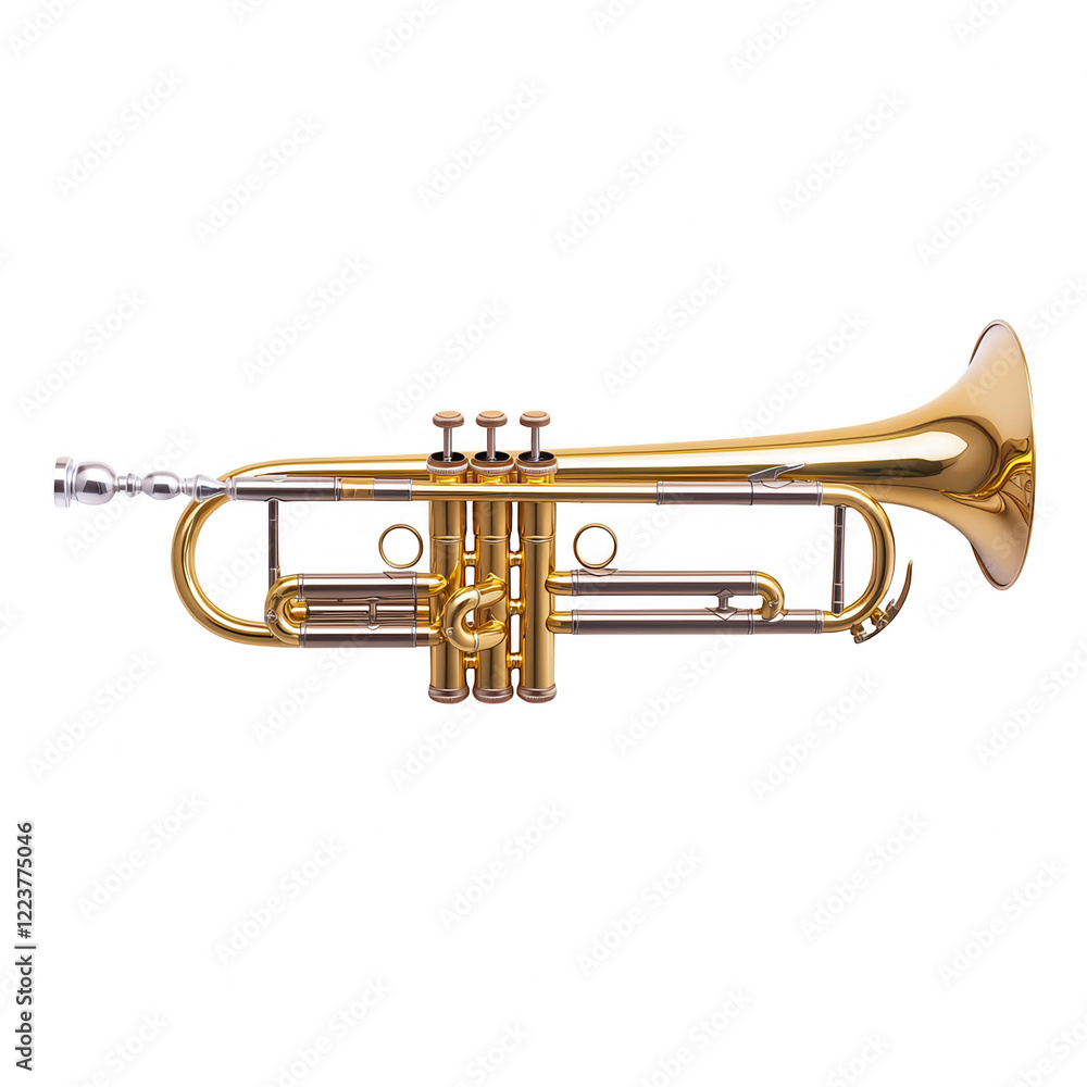 Obraz premium A polished trumpet showcasing its sleek design and intricate valves, embodying the essence of musical craftsmanship, Transparent Background.