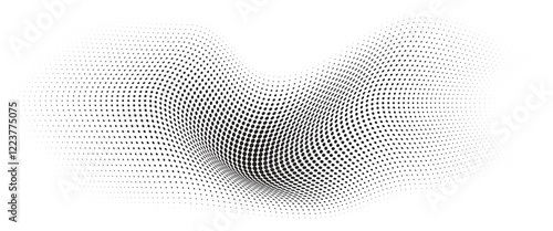 Background Flowing Wave Dot Halftone Pattern: Curve Gradient Shape on Transparent Background. Suitable for AI, Tech, Network, Digital, Science, and Technology Themes.