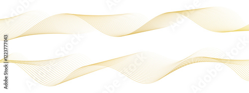 Golden line wave, abstract wavy curves, luxury flow art ribbons, elegant decoration isolated on white. Vector illustration.