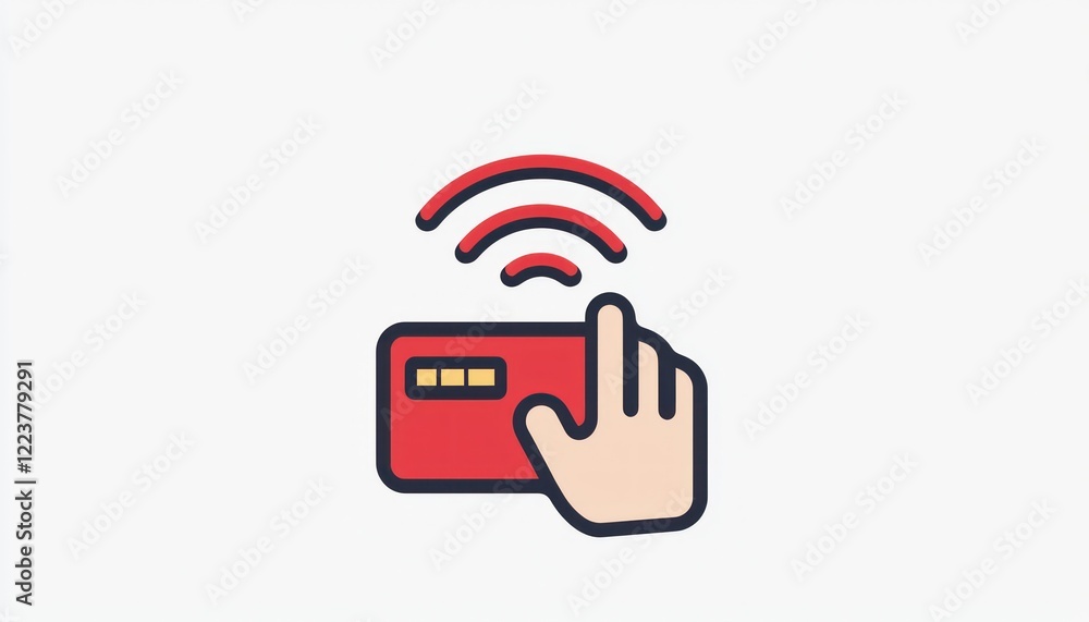 Vector icon representing contactless payment, featuring a credit card and hand in a wireless transaction logo Vector icon representing contactless payment, featuring a credit card and hand in a wireless transaction logo