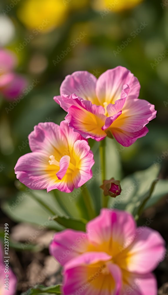 Closeup of Delicate Pink and Yellow Blossoms in a Garden Closeup of Delicate Pink and Yellow Blossoms in a Garden