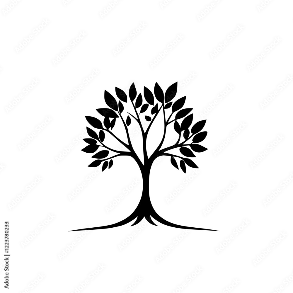 Fototapeta premium Elegant Black Tree Silhouette: Nature, Plant, Leaves Vector Graphic