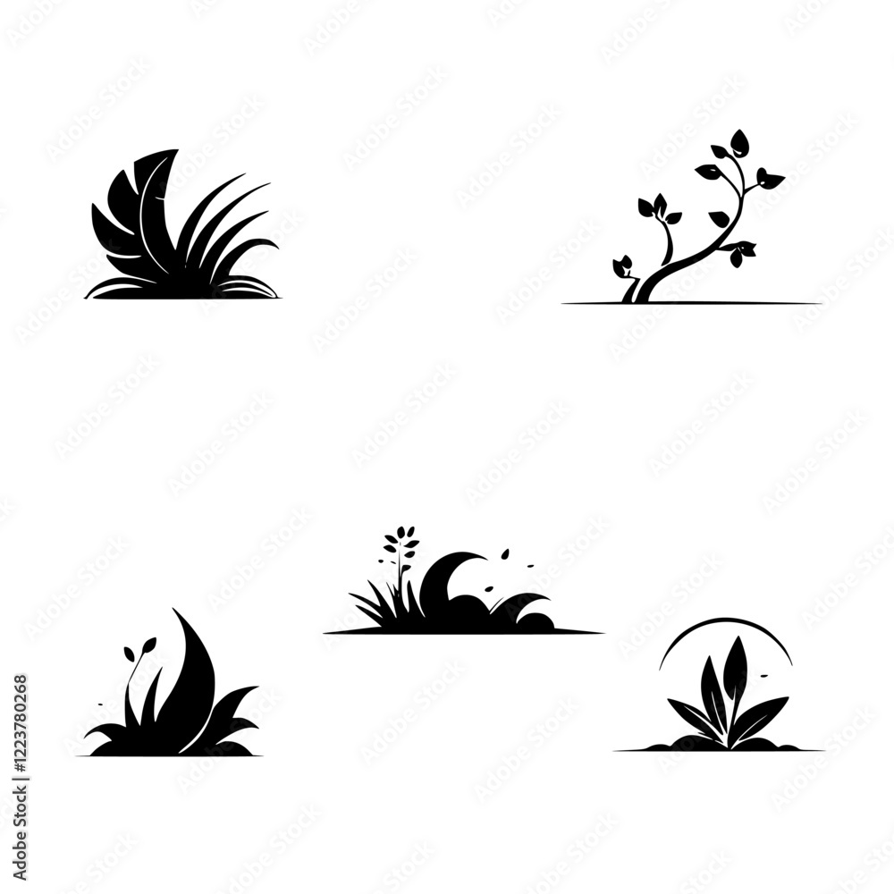 Fototapeta premium Collection of Elegant Plant Silhouettes: Botanical Vector Graphics for Design Projects