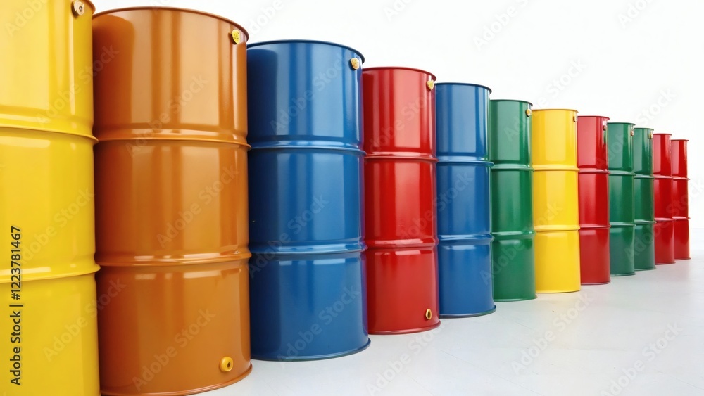 Colorful Metal Barrels in a Row Colorful Metal Barrels in a Row