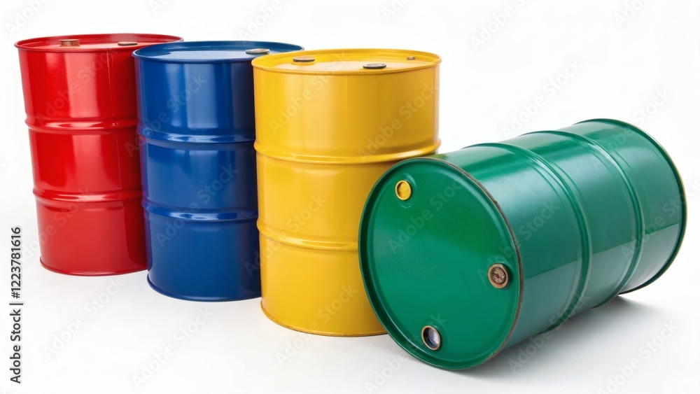 Four Metal Barrels in Different Colors Four Metal Barrels in Different Colors