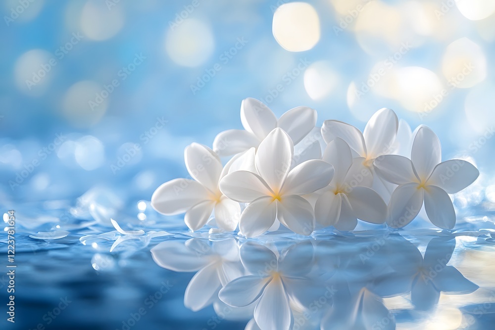 Naklejka premium white flowers on blue background