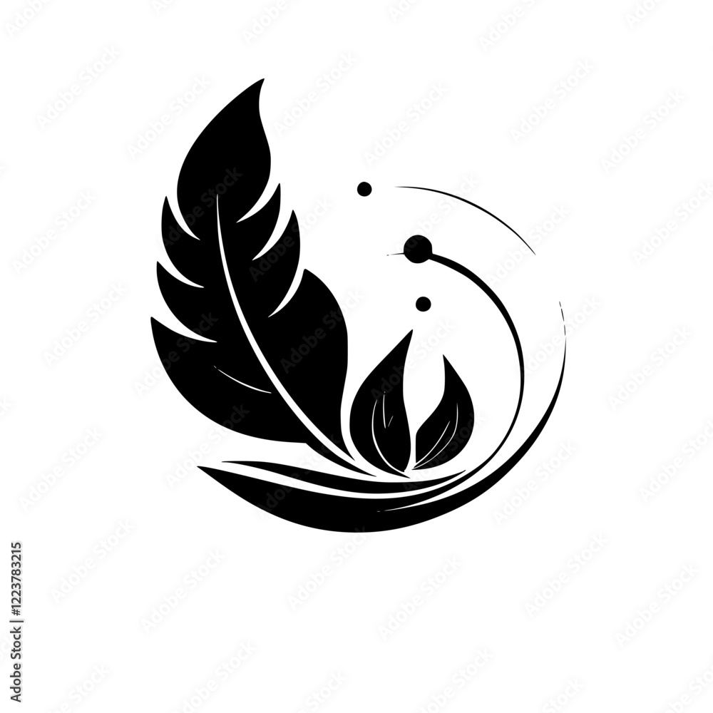 Elegant Black and White Floral Design: Botanical Leaf Illustration, Nature-Inspired Vector Graphic Elegant Black and White Floral Design: Botanical Leaf Illustration, Nature-Inspired Vector Graphic