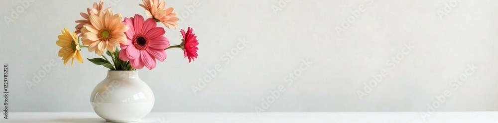 Assorted flowers in a elegant and simple white vase , minimalist, ranunculus Assorted flowers in a elegant and simple white vase , minimalist, ranunculus