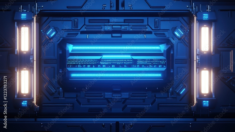 Obraz premium Futuristic Blue And Orange Lit Technological Panel