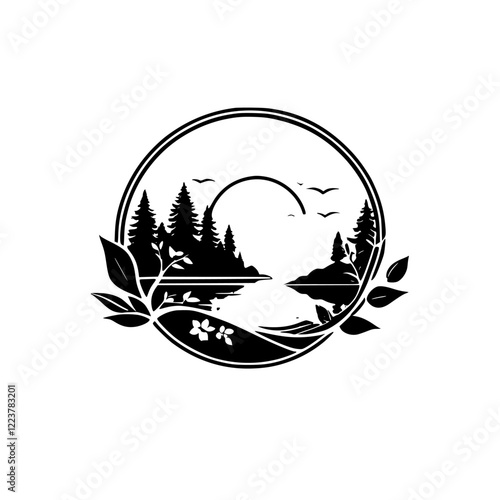 Serene Lake Sunset Landscape: Majestic Mountains, Tranquil Waters, and Birds in Flight. A picturesque nature scene, perfect for relaxation and peaceful contemplation.