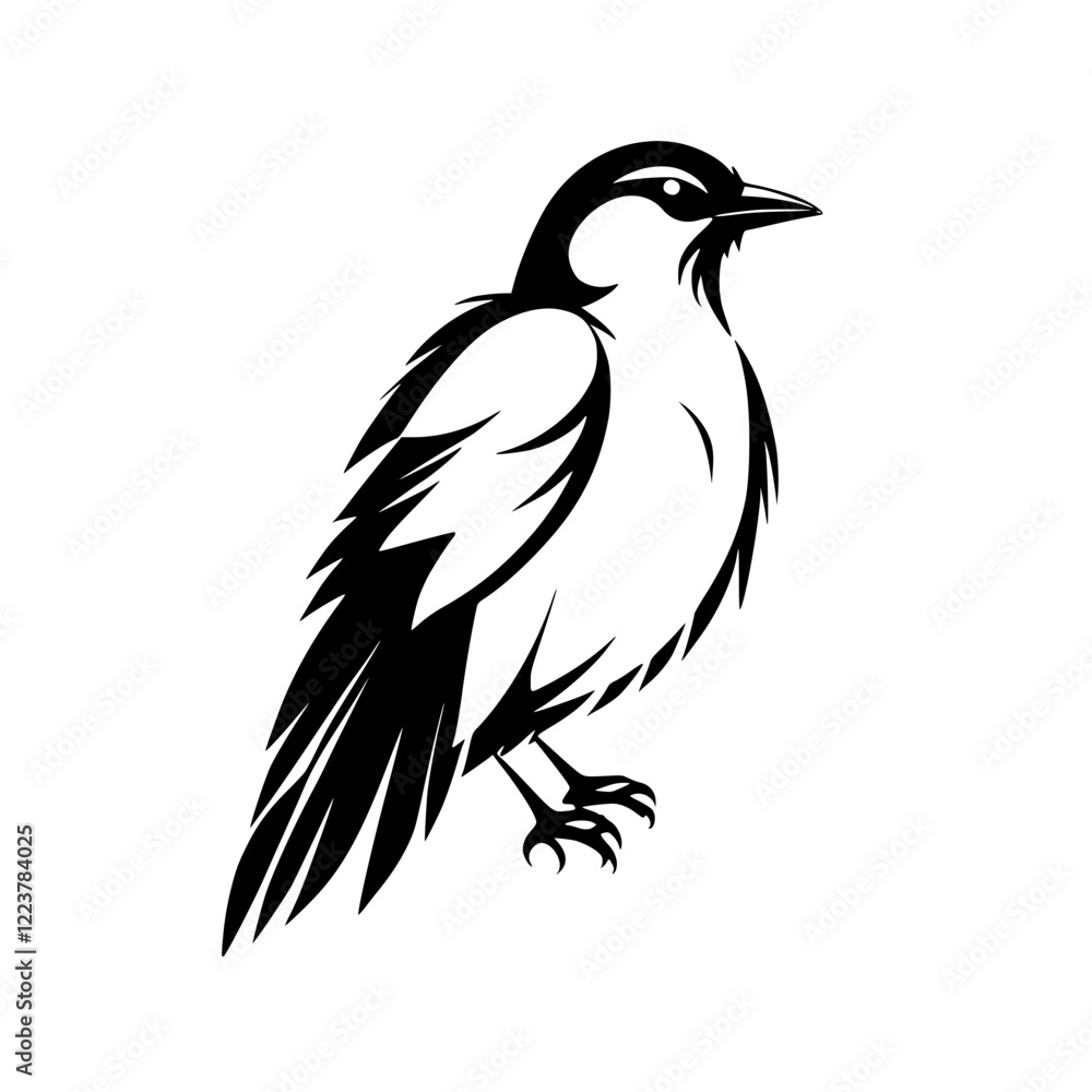 Fototapeta premium Stylized Sparrow Bird Vector Illustration: Black and White Minimalist Design