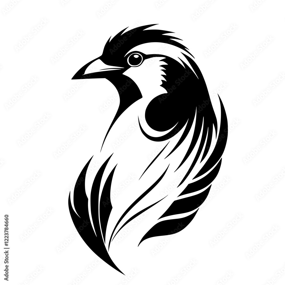 Fototapeta premium Elegant Sparrow Bird: Black and White Abstract Feather Design. Perfect for nature lovers, wildlife enthusiasts, and minimalist art fans.