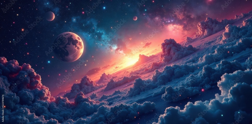 Celestial map with stars and planets in a dreamy galaxy, fantasy, celestial Celestial map with stars and planets in a dreamy galaxy, fantasy, celestial