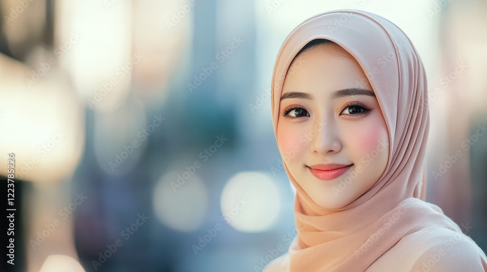 Young Woman Wearing a Peach Colored Hijab Young Woman Wearing a Peach Colored Hijab