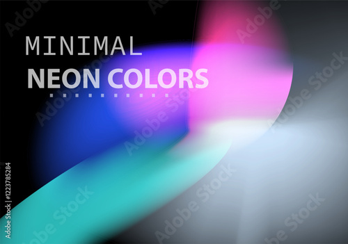 Neon blurred glow similar to disco club illumination. Defocused blue pink green ultraviolet soft textured glow on dark abstract background of empty space.