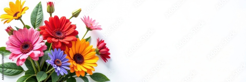 Colorful bouquet of flowers on white background, blooms, white background Colorful bouquet of flowers on white background, blooms, white background