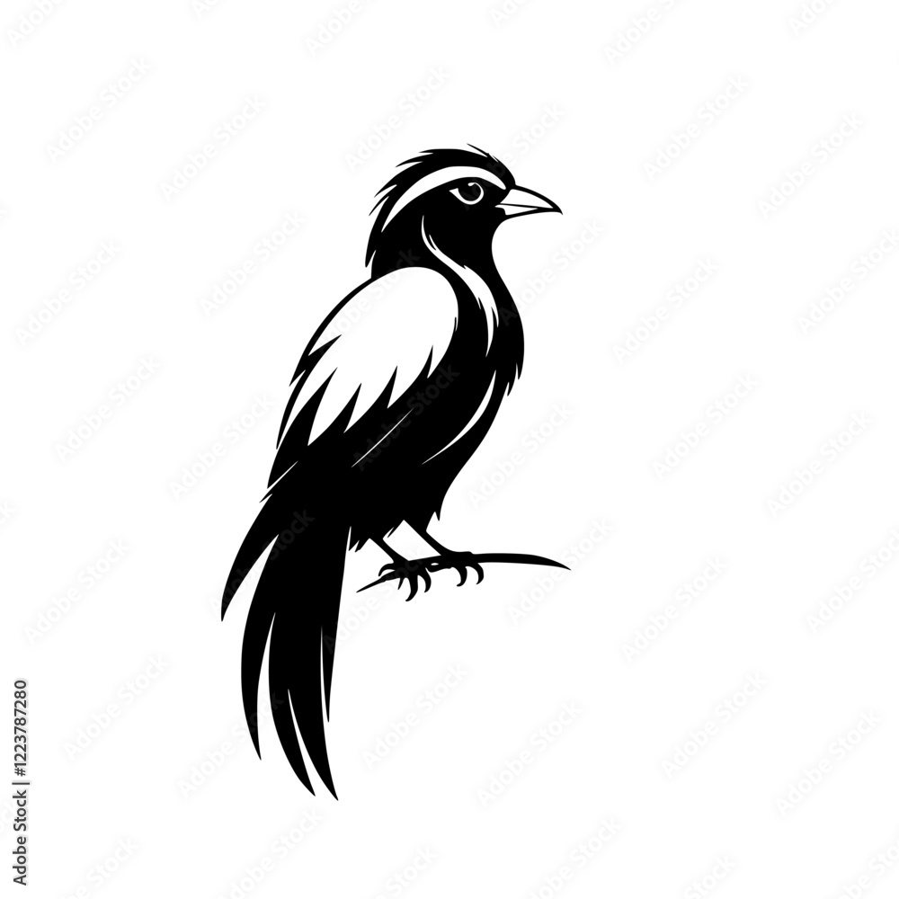 Fototapeta premium Majestic Black Bird: Elegant Vector Silhouette of a Bird Perched on a Branch