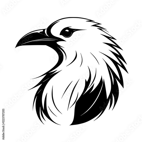 Majestic Eagle Head: Black and White Vector Illustration of a Bird of Prey. Perfect for nature lovers and graphic designers seeking a powerful, symbolic image.