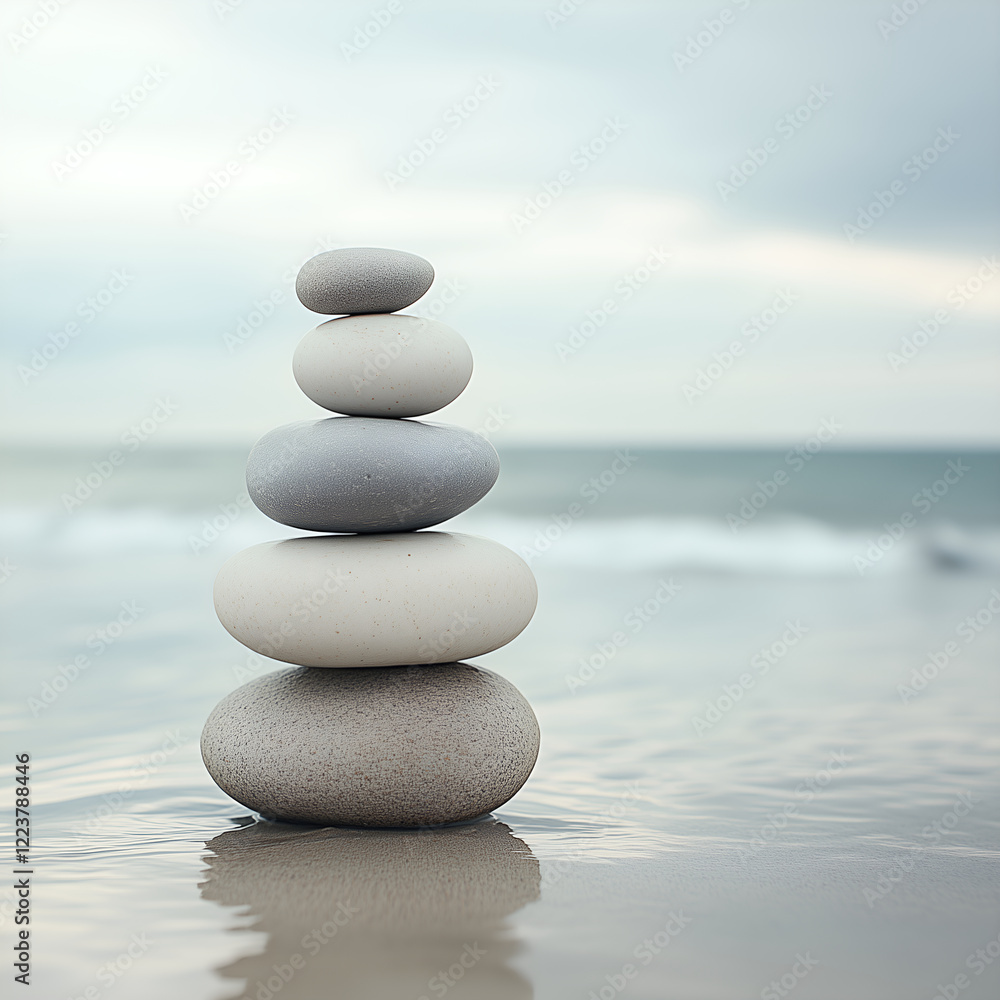 Meditation Stone Stack Against Ocean Horizon Meditation Stone Stack Against Ocean Horizon