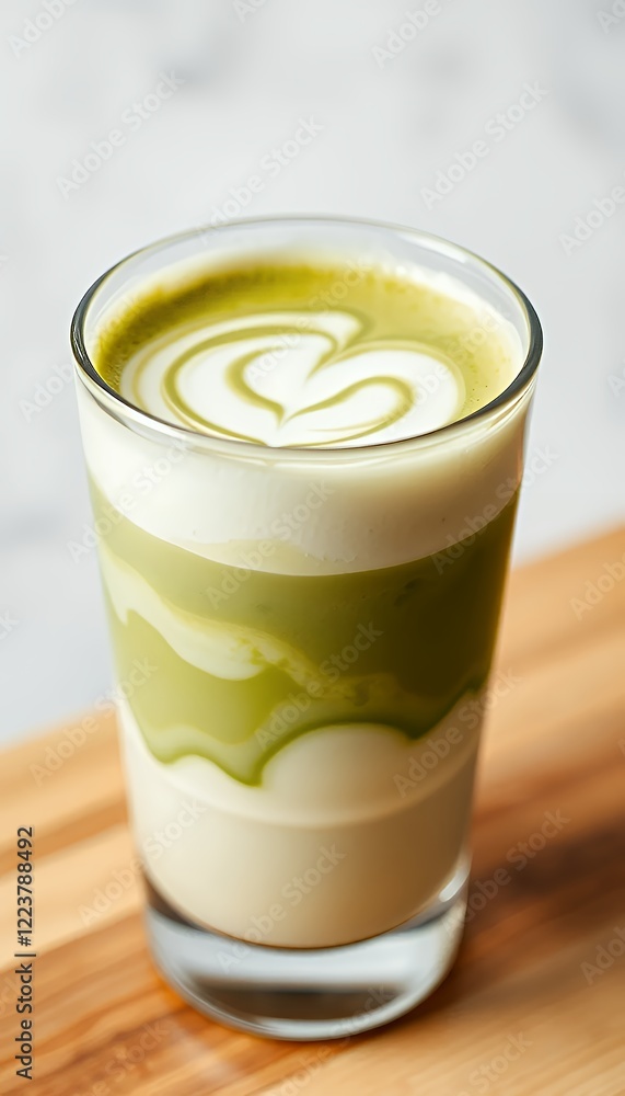 Layered Matcha Latte with Heart Design Layered Matcha Latte with Heart Design