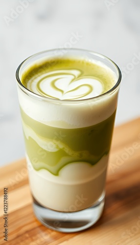 Layered Matcha Latte with Heart Design