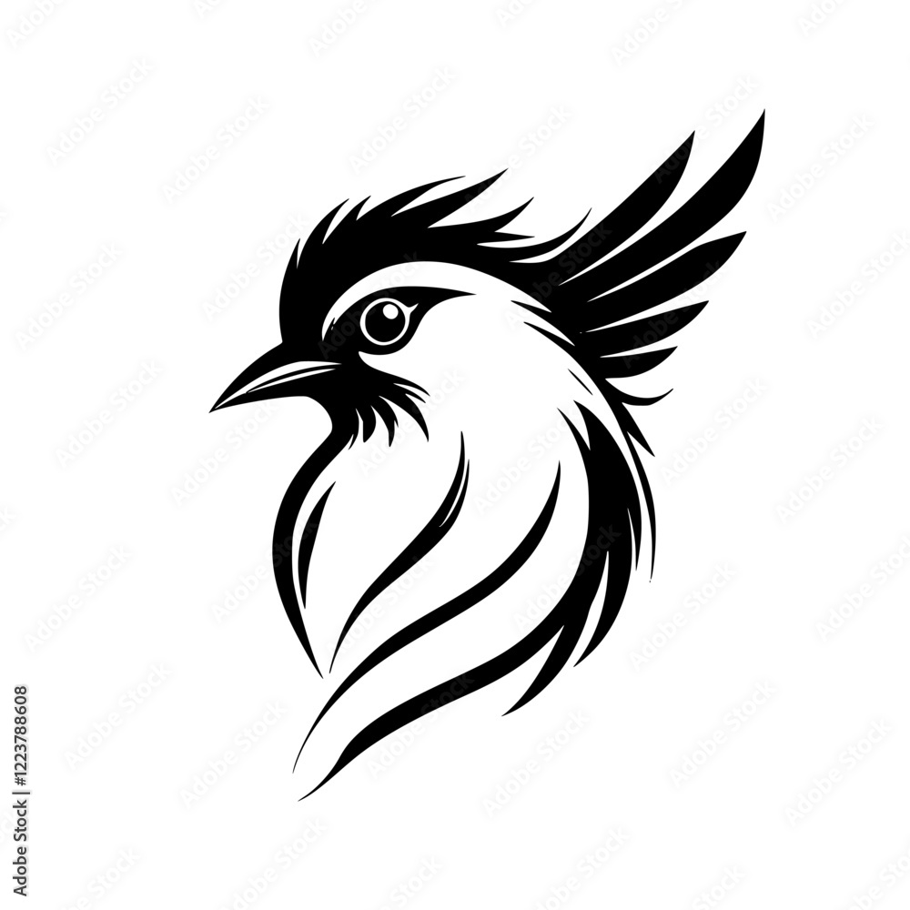 Fototapeta premium Elegant Bird Silhouette: Black and White Avian Vector Art. Perfect for logos, graphics, and nature-themed designs.