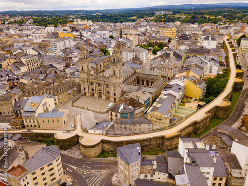 Aerial panoramic view of Lugo galician city with buildings and landscape photo