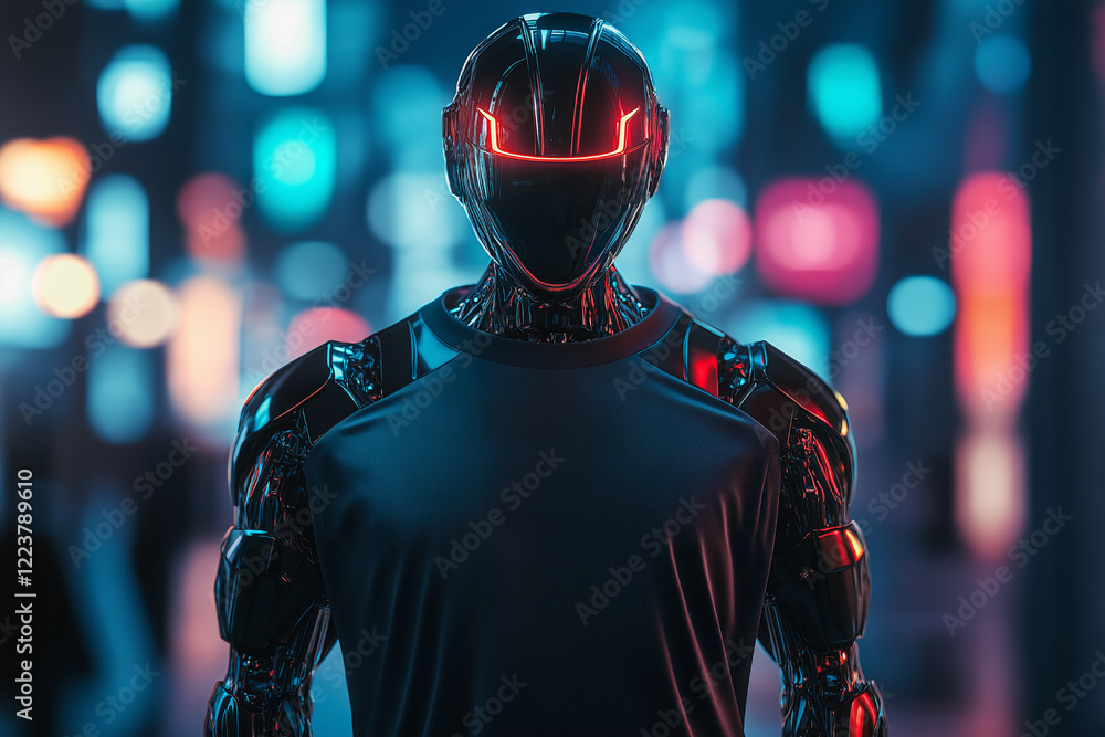 A futuristic cyberpunk robot with a sleek, high-tech design, glowing neon accents, and intricate mechanical details. A futuristic cyberpunk robot with a sleek, high-tech design, glowing neon accents, and intricate mechanical details.