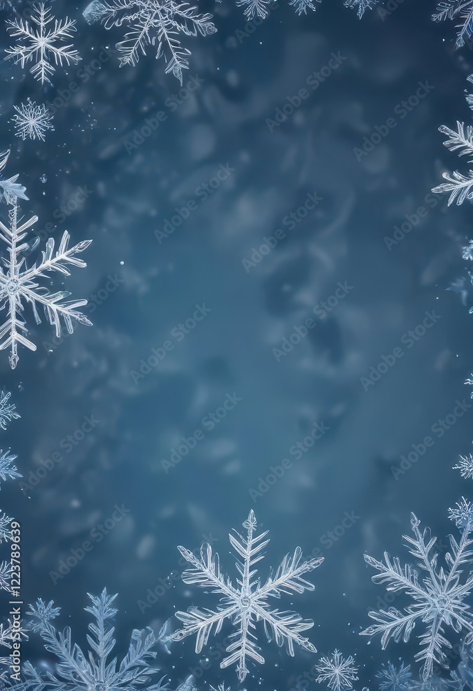 Blue Winter Background with Hand Drawn Snowflakes, whimsical snowflakes, frosty texture, winter wonderland Blue Winter Background with Hand Drawn Snowflakes, whimsical snowflakes, frosty texture, winter wonderland