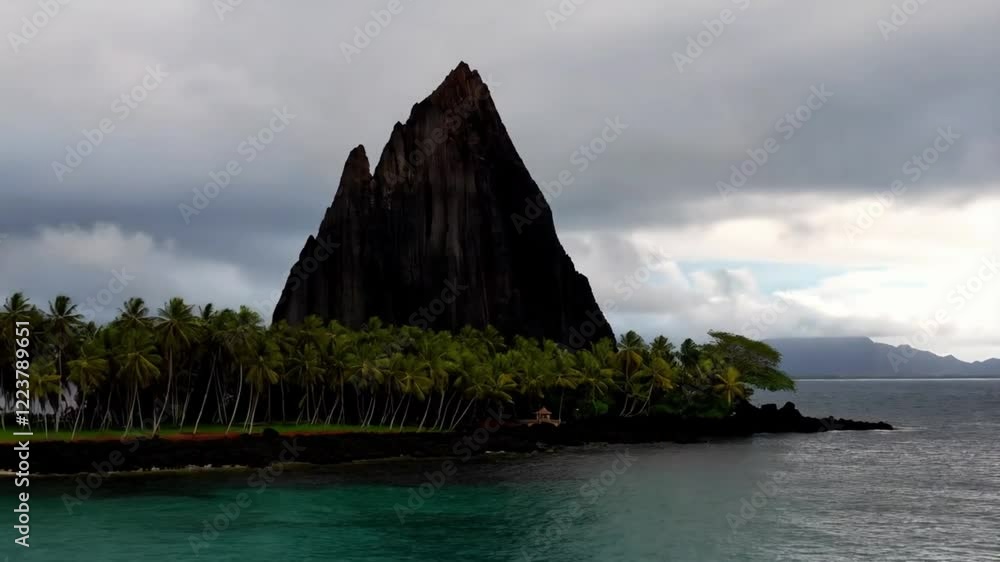 Oahu Pyramid Pyramid shape Mokolii basalt island on background of cloudy sky. Scenic ...