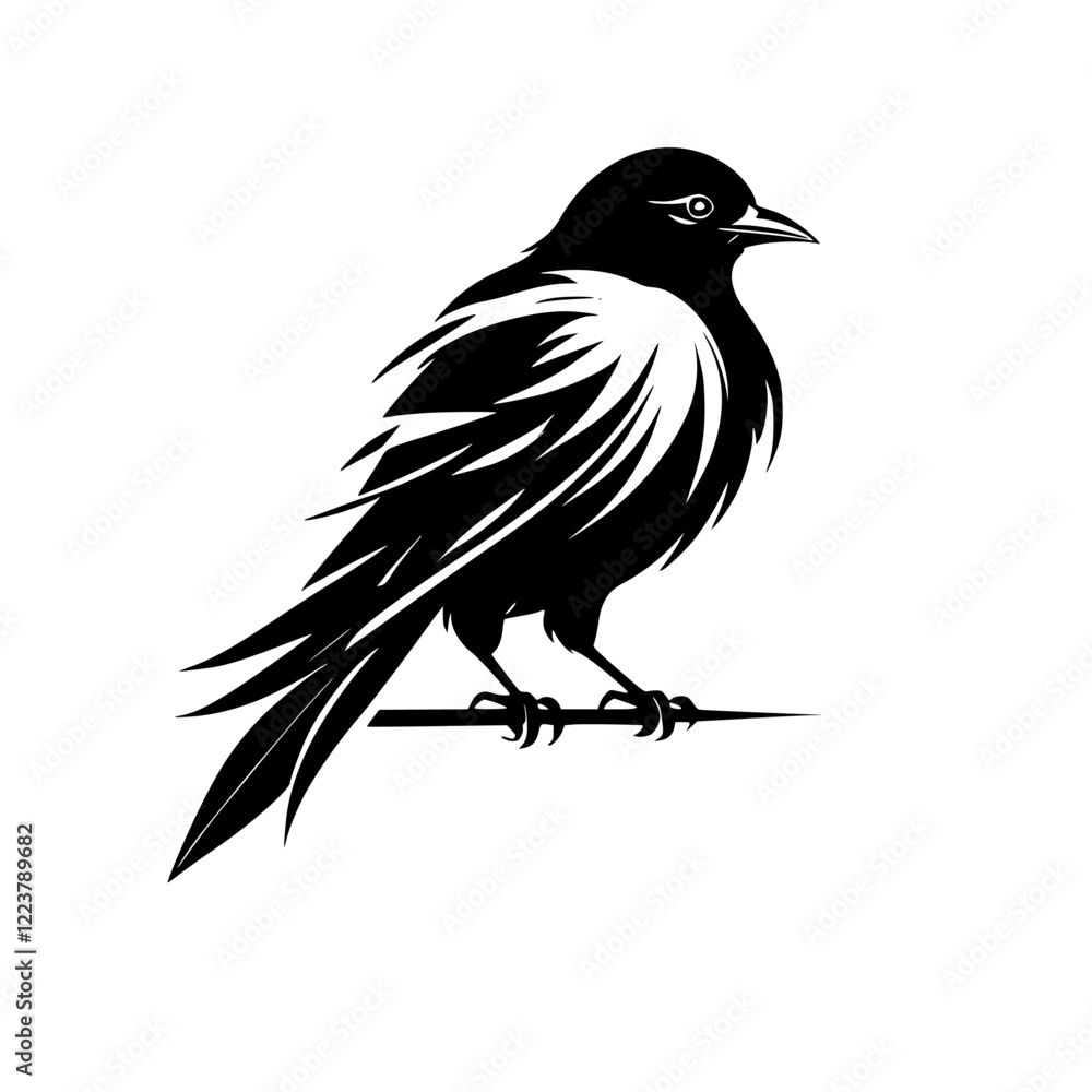 Obraz premium Majestic Crow Silhouette: A Stunning Black and White Bird Vector Graphic
