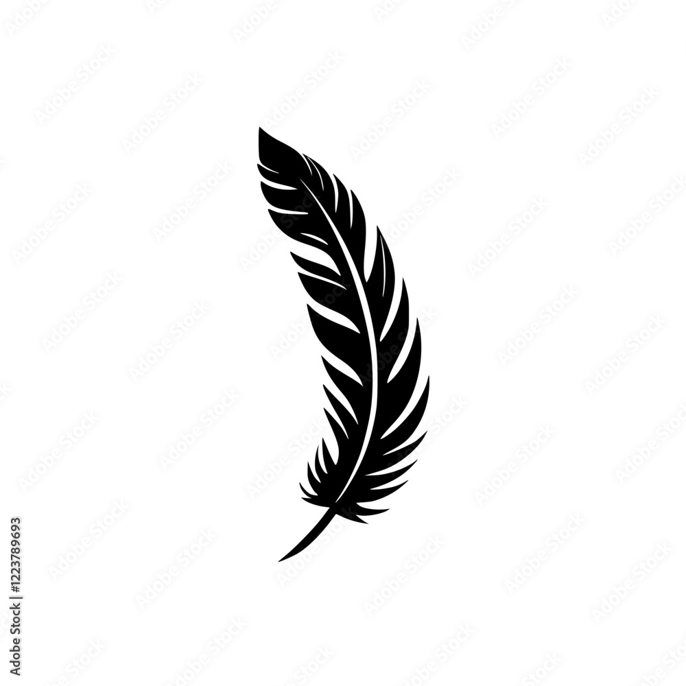 Obraz premium Elegant Black Feather: Minimalist Nature Design. A simple, yet sophisticated vector illustration of a single feather, perfect for various design projects.