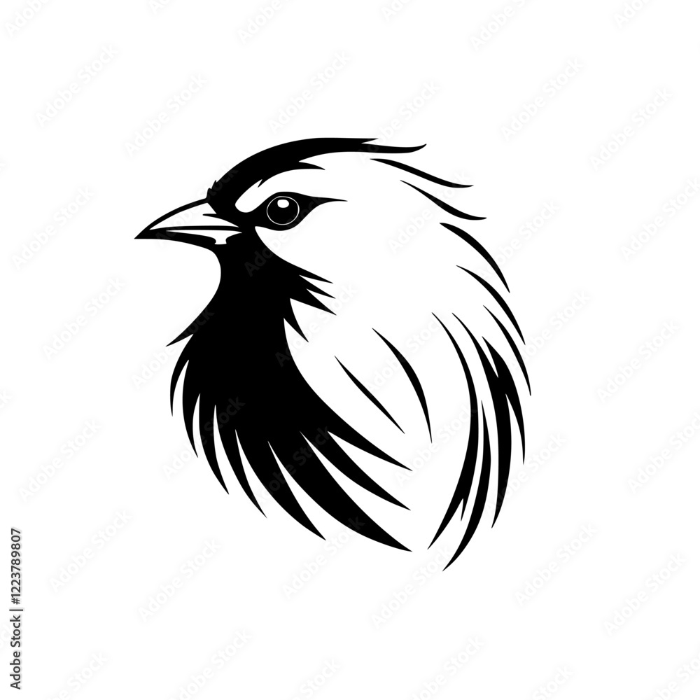 Obraz premium Elegant Sparrow Bird Head: Black and White Vector Illustration. Perfect for nature lovers, animal enthusiasts, and design projects. Minimalist style, ideal for logo or graphic design.