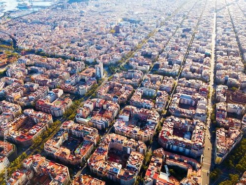 Photography Aerial perspective of Eixample district in Barcelona, Spain, on autumn day