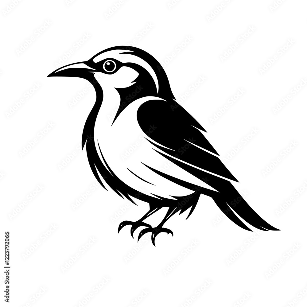 Fototapeta premium Majestic Bird Silhouette: Elegant Black and White Avian Vector Graphic