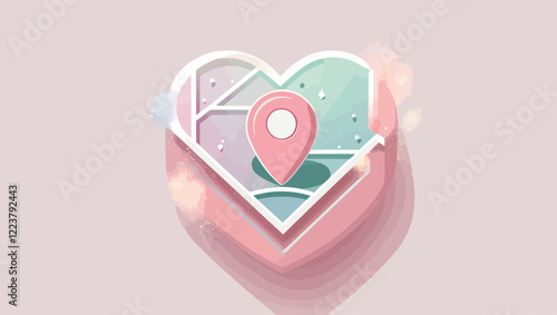 Heart Shaped Map Pin in a Love Theme Location Graphic Design