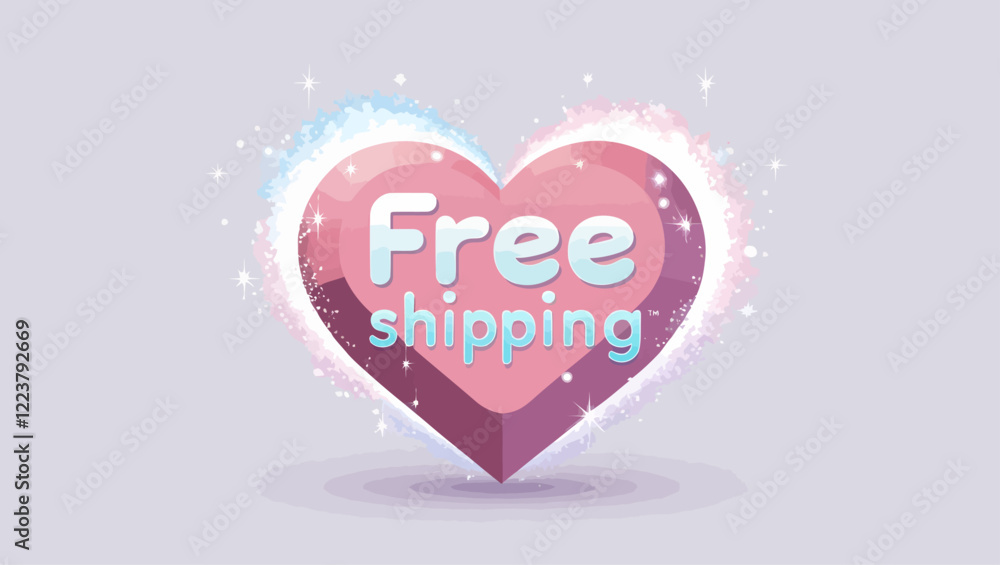 Free Shipping Heart with Sparkles, pink and light blue logo for retail Free Shipping Heart with Sparkles, pink and light blue logo for retail