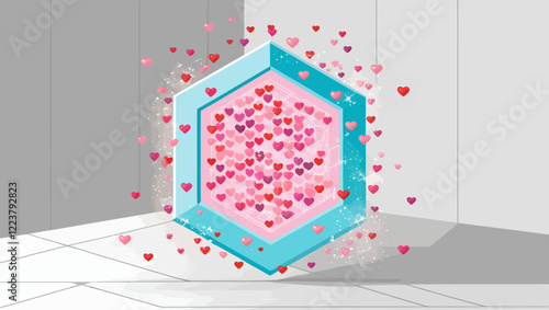 Heart Hexagon Frame With Sparkling Love Symbols for Romance Graphic Design