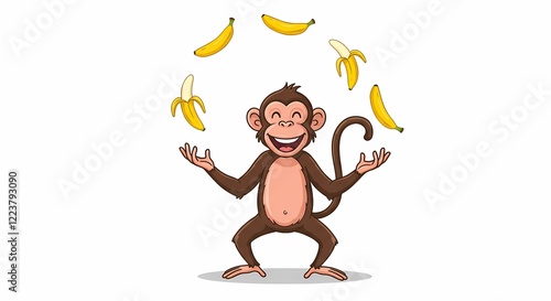Happy Monkey Juggling Bananas Cartoon Illustration Fun Primate Character Design