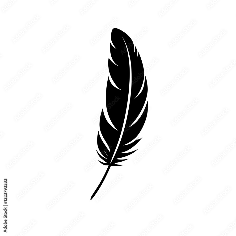 Obraz premium Black Feather Silhouette: Elegant Nature Graphic Design. Simple, Minimalist Vector Illustration, Isolated on White Background.