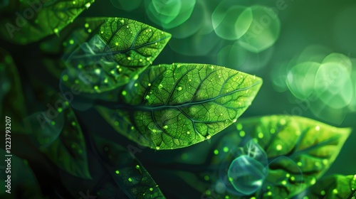 Abstract illustration of plant biotechnology Genome-engineered, vitamin-rich leaf seedlings