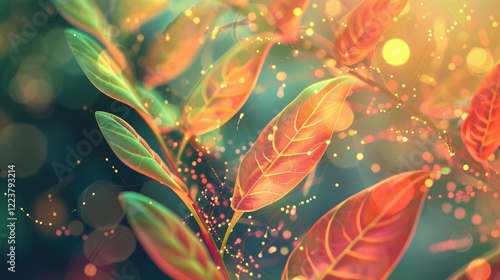 Abstract illustration of plant biotechnology Genome-engineered, vitamin-rich leaf seedlings